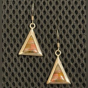 Southwestern Vintage Zuni Mosaic Inlay Picture Jasper Sterling Silver Earrings
